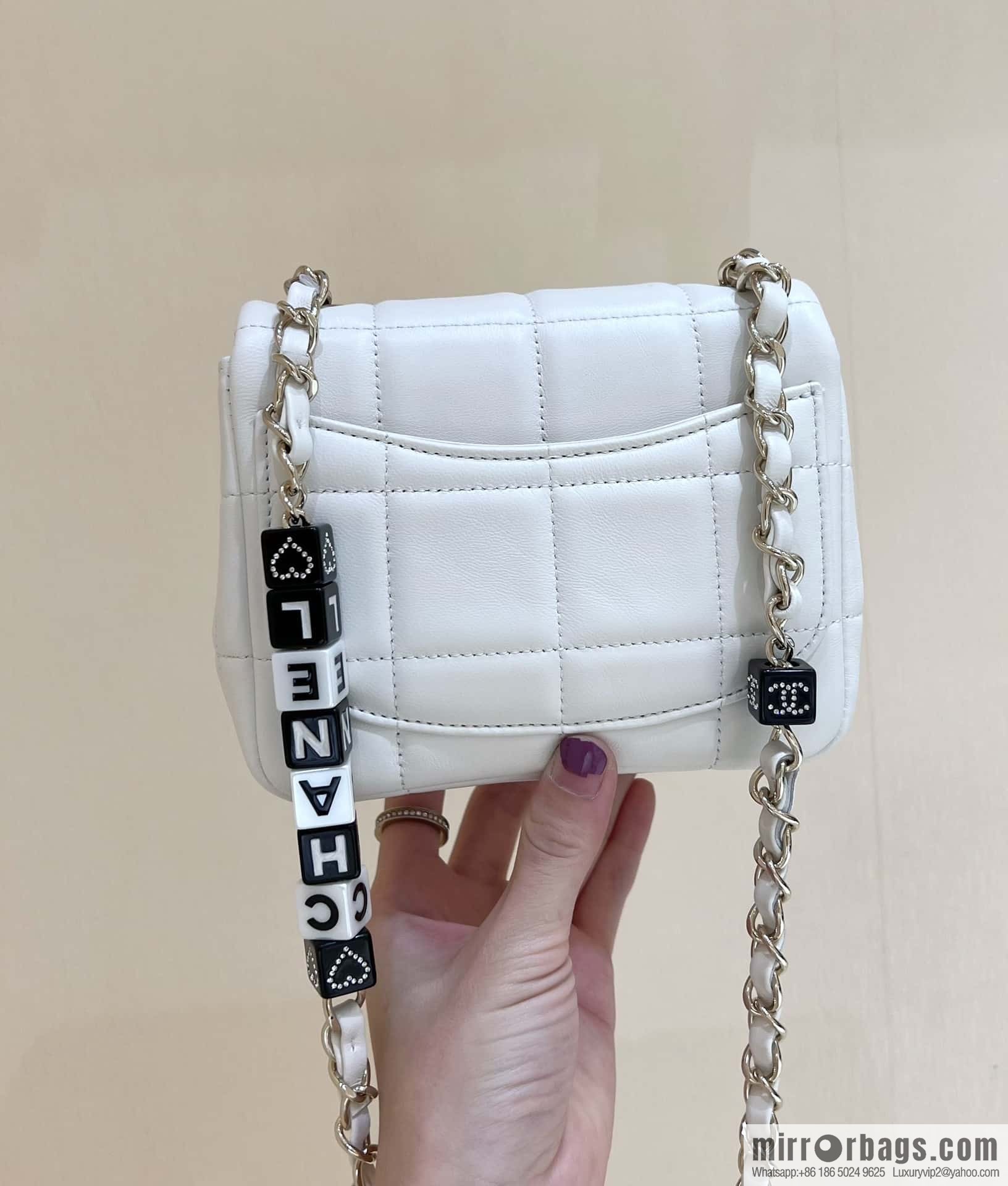 CHANEL 23C dice chain strap square fat man AS3744 white