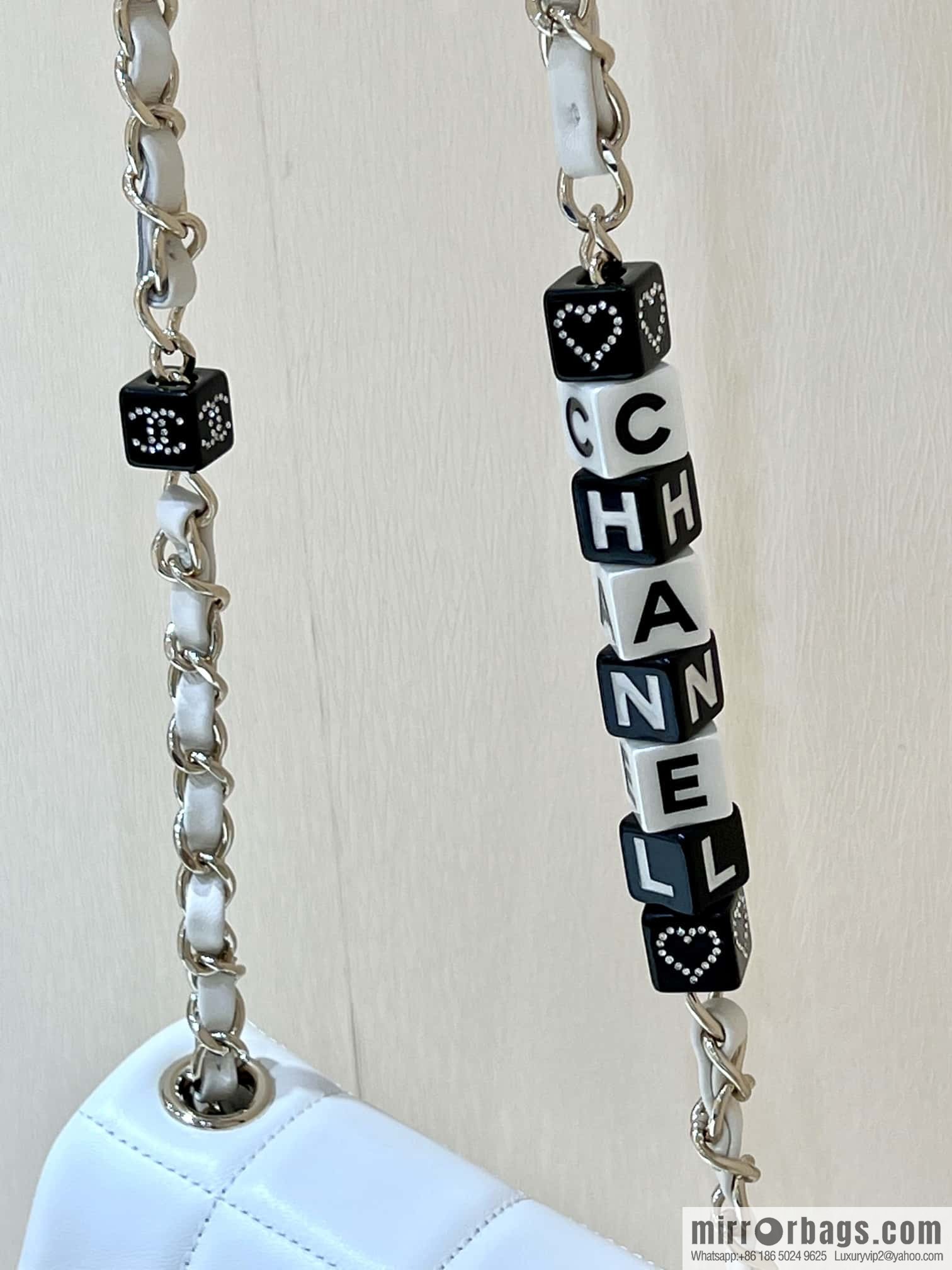CHANEL 23C dice chain strap square fat man AS3744 white