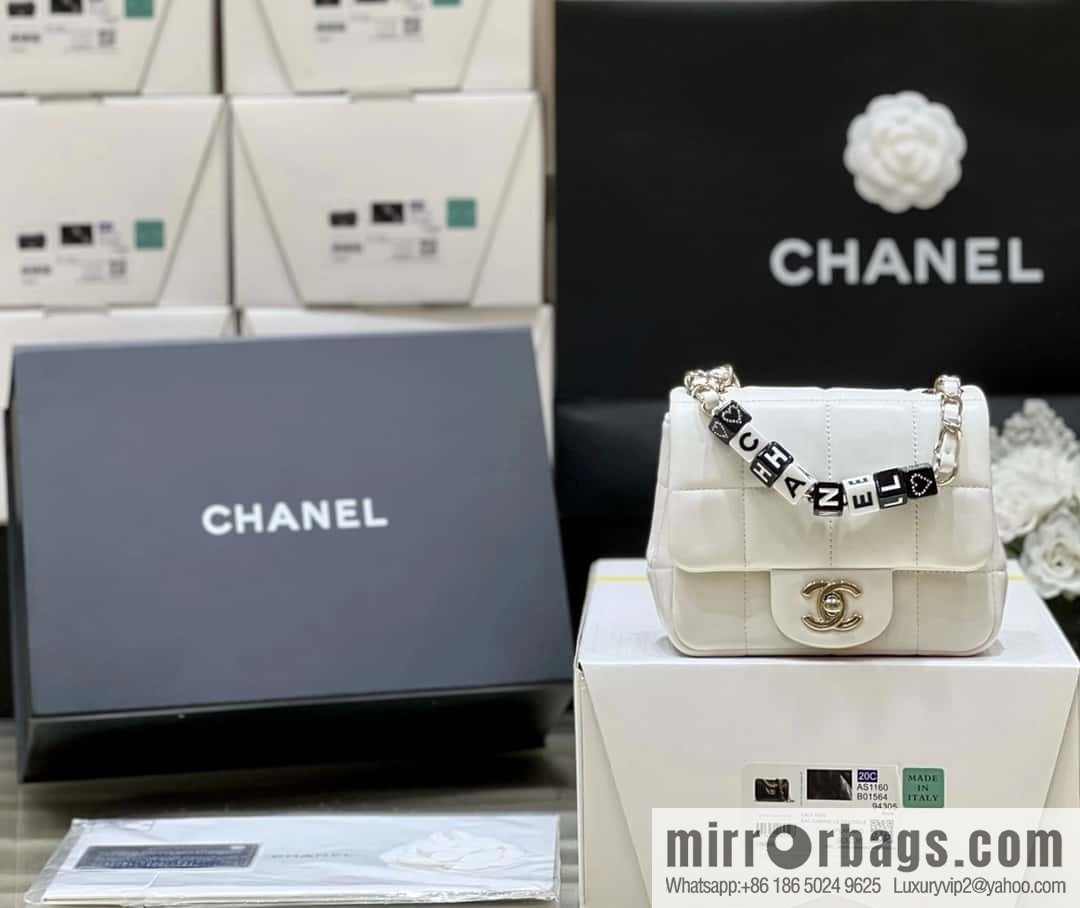 CHANEL 23C dice chain strap square fat man AS3744 white