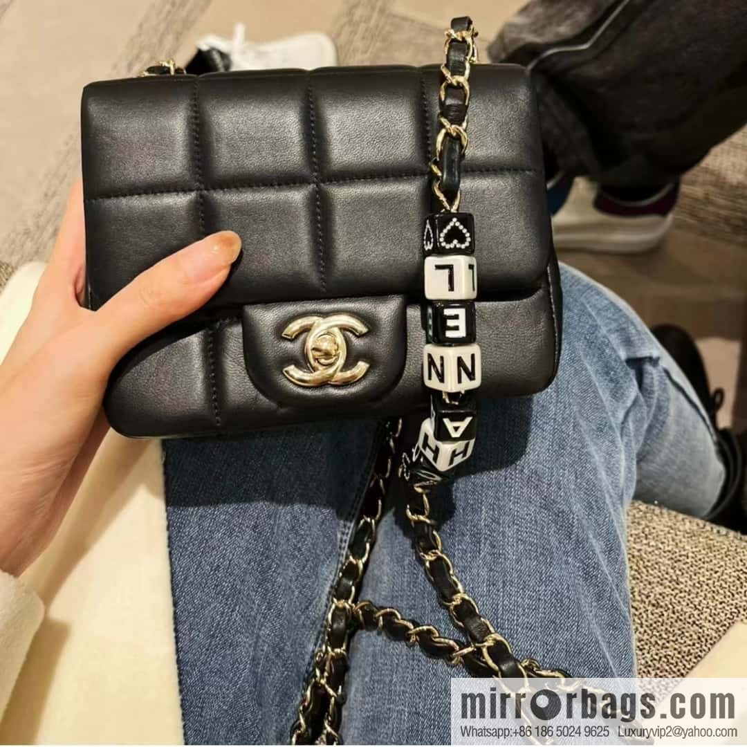 CHANEL 23C dice chain strap fat AS3744 black