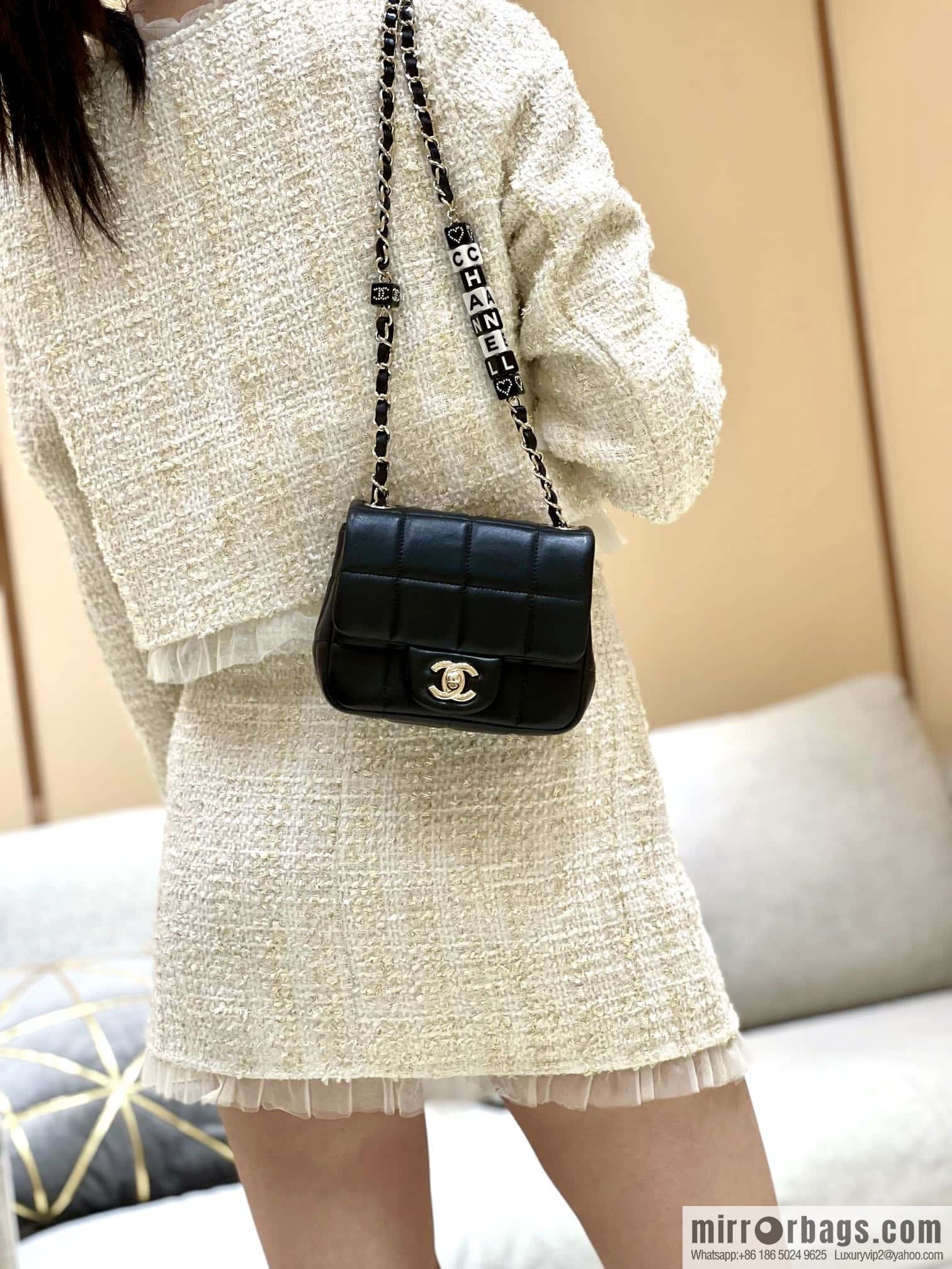 CHANEL 23C dice chain strap fat AS3744 black