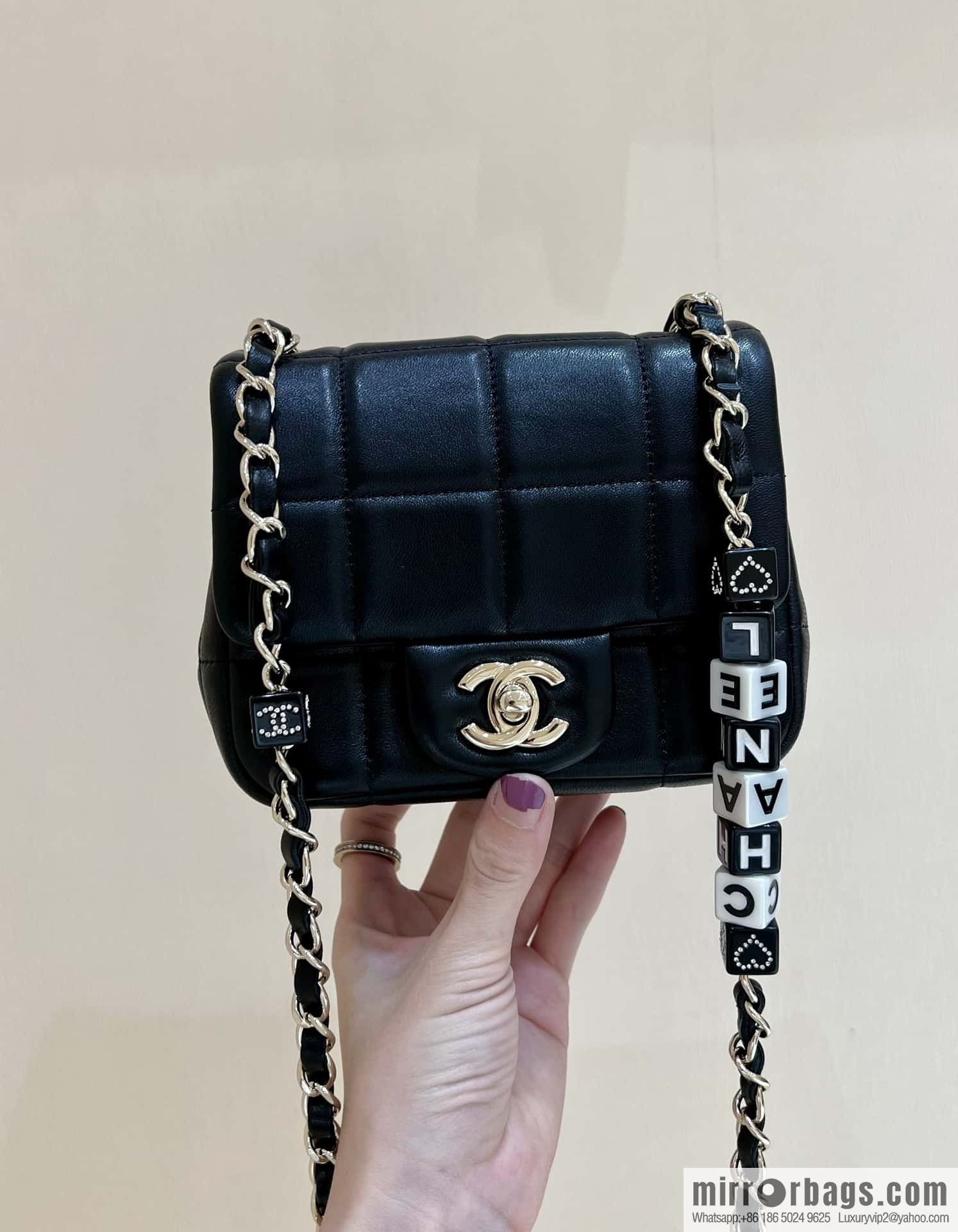 CHANEL 23C dice chain strap fat AS3744 black
