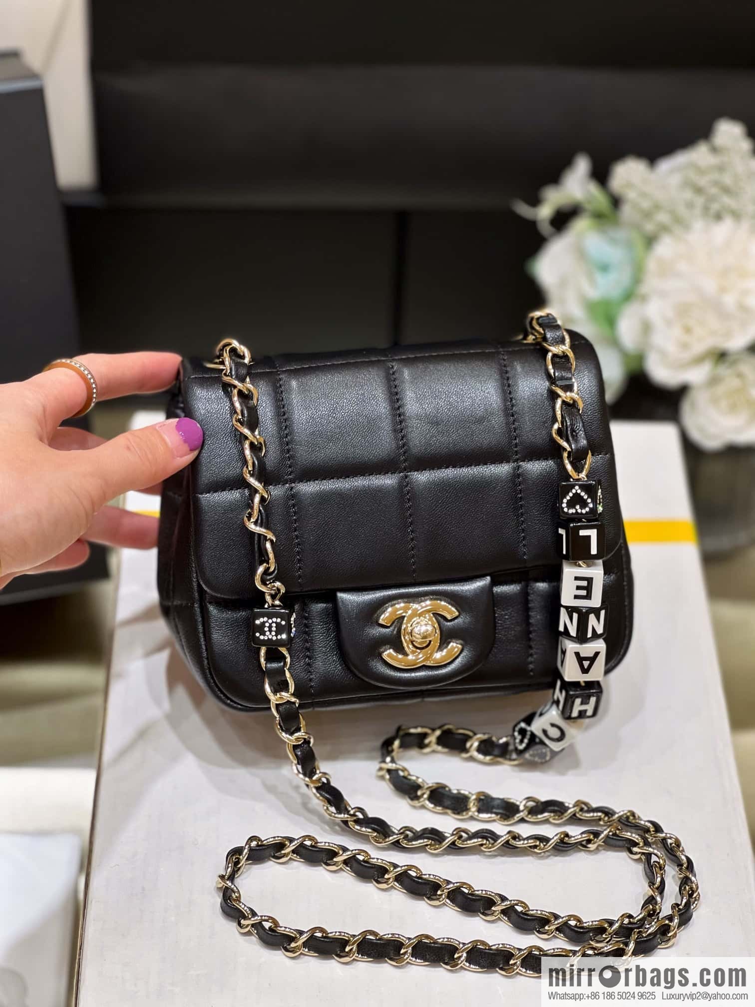 CHANEL 23C dice chain strap fat AS3744 black