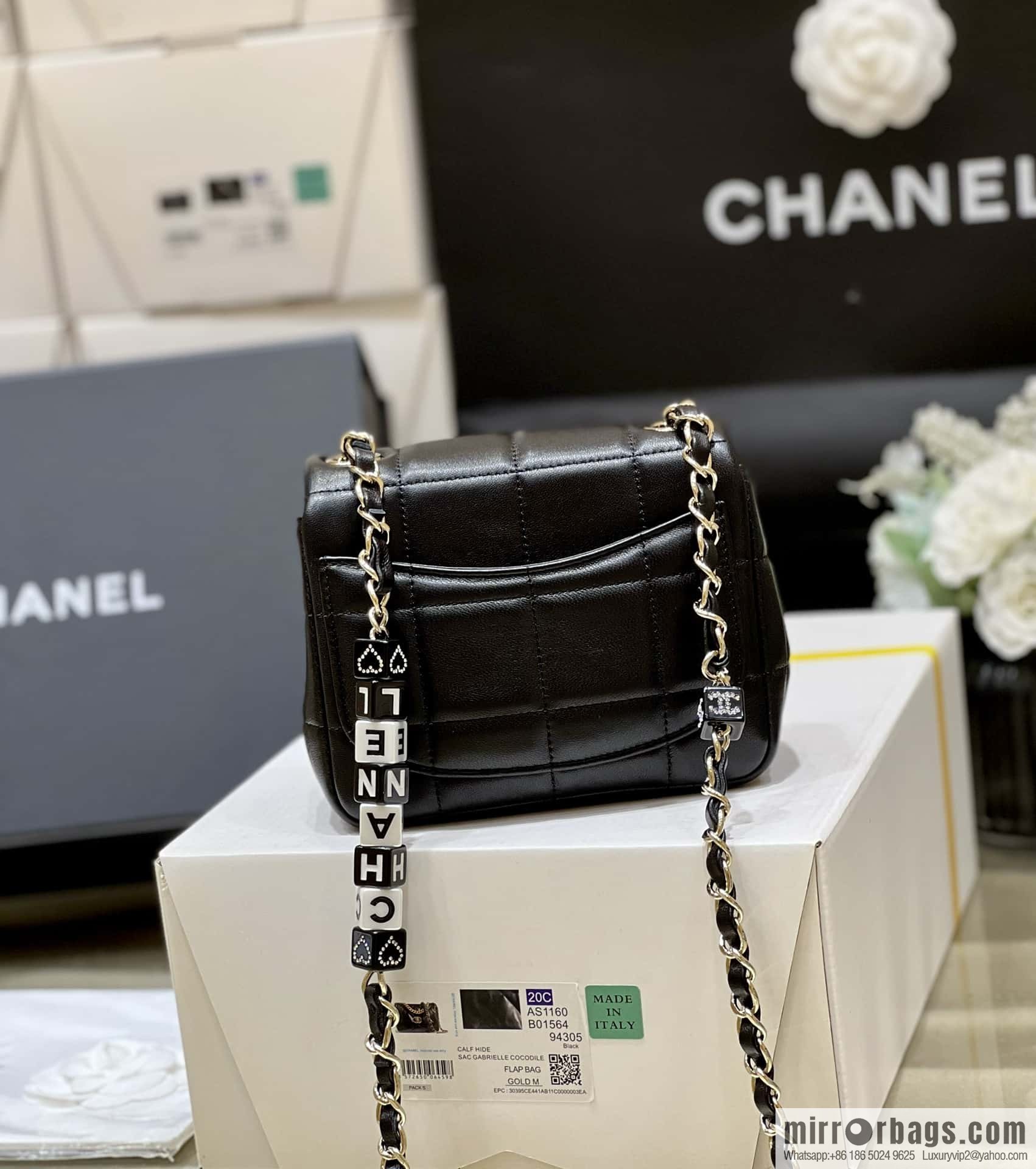 CHANEL 23C dice chain strap fat AS3744 black
