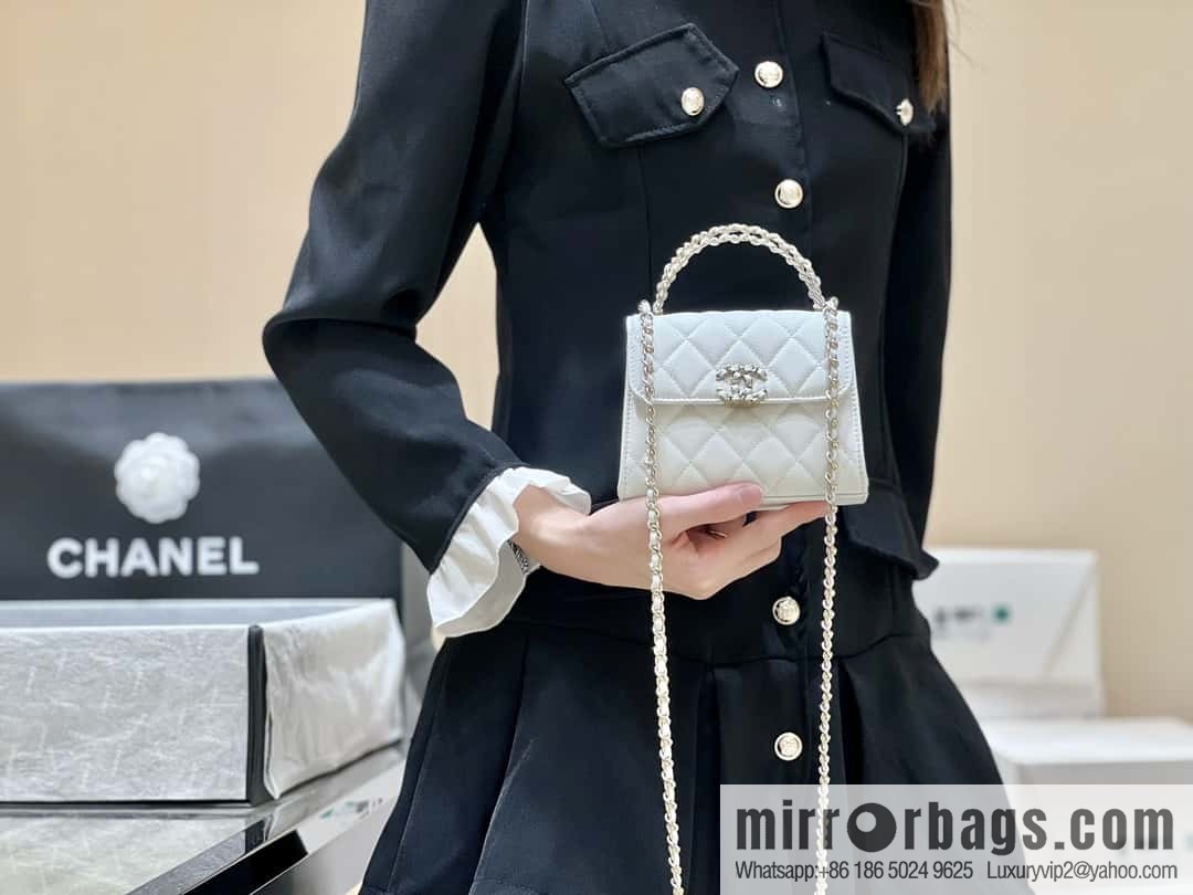 CHANEL 23P spring and summer trailer series Kelly leather handle bag AP3237 white