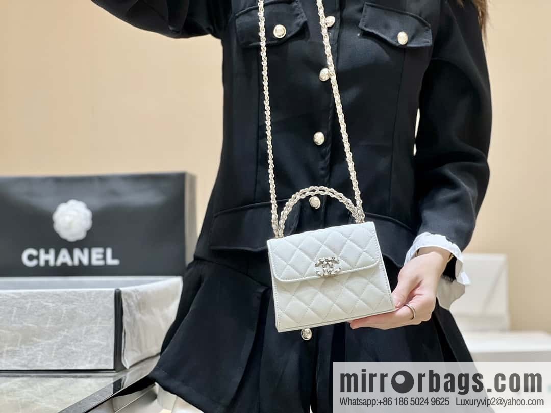 CHANEL 23P spring and summer trailer series Kelly leather handle bag AP3237 white