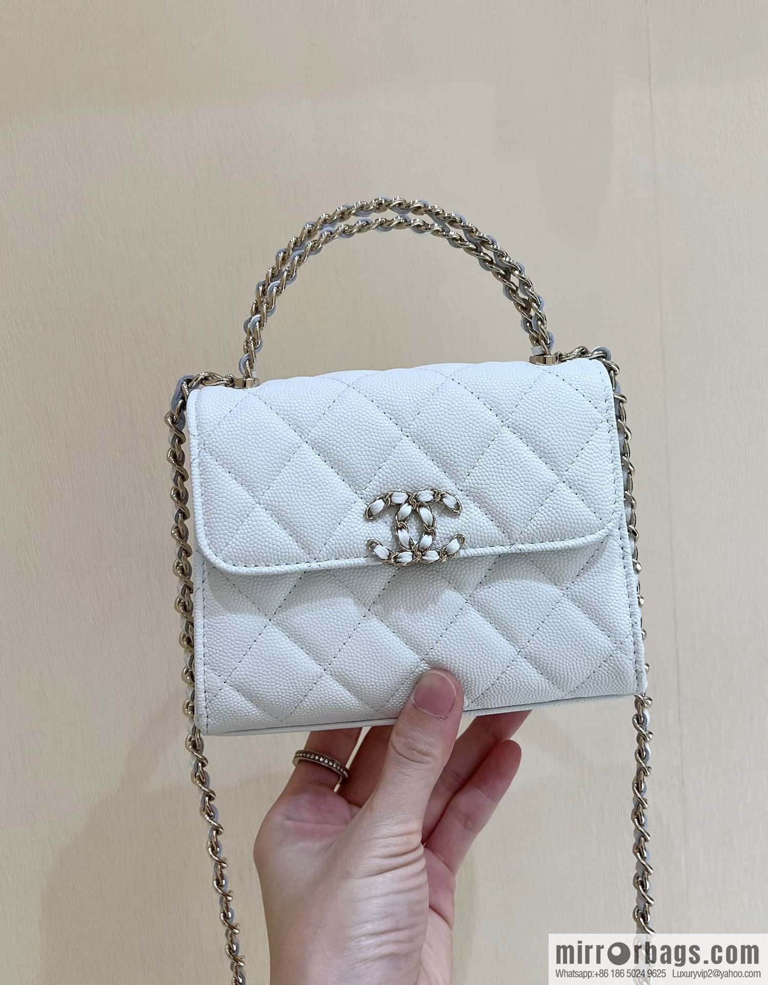 CHANEL 23P spring and summer trailer series Kelly leather handle bag AP3237 white