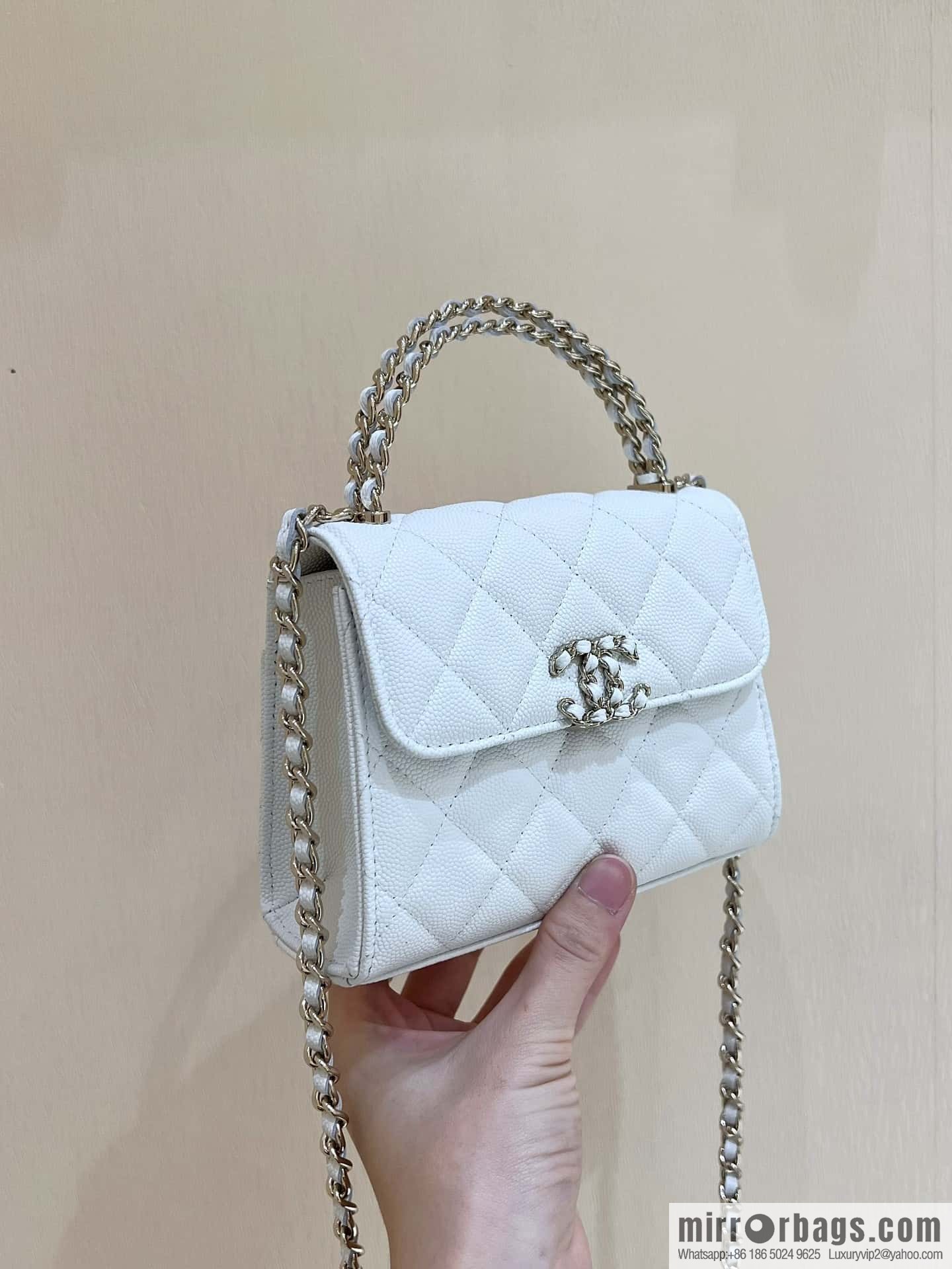 CHANEL 23P spring and summer trailer series Kelly leather handle bag AP3237 white