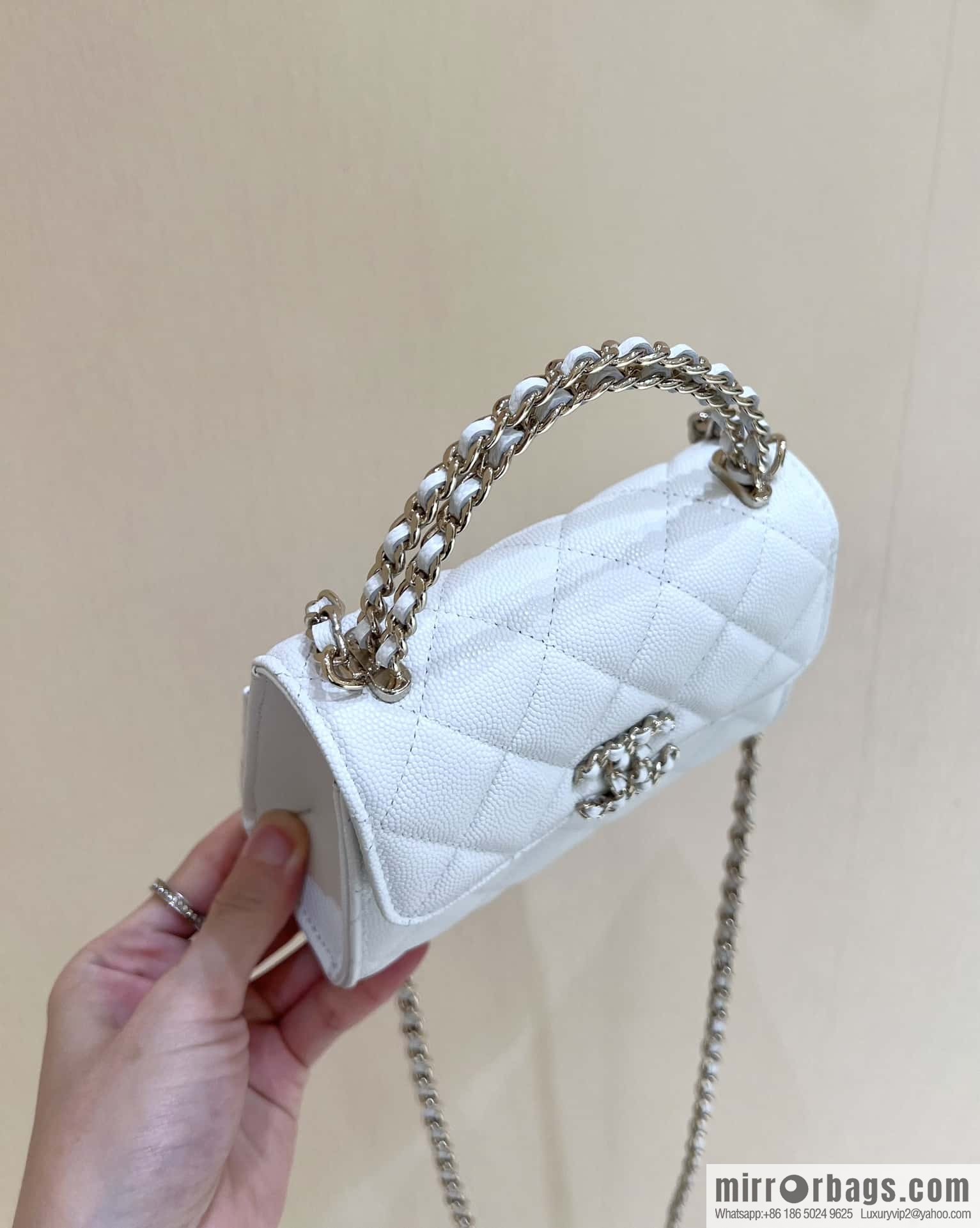 CHANEL 23P spring and summer trailer series Kelly leather handle bag AP3237 white