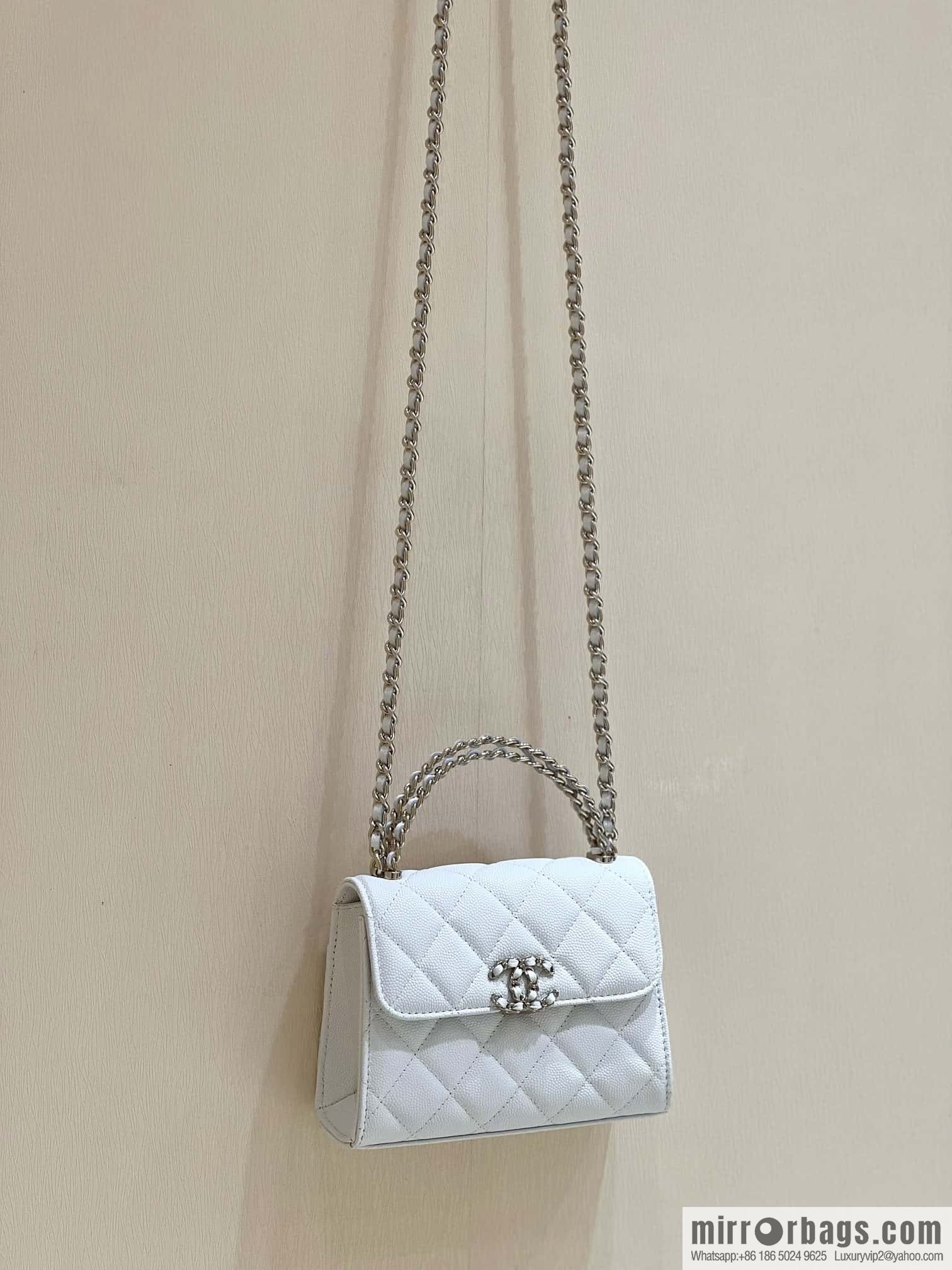 CHANEL 23P spring and summer trailer series Kelly leather handle bag AP3237 white
