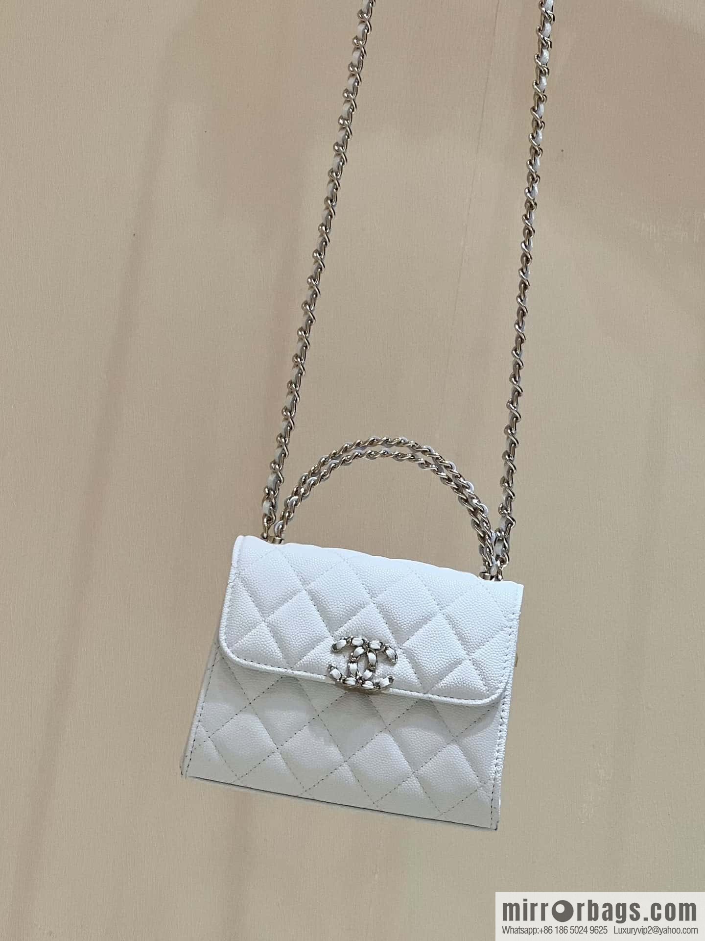 CHANEL 23P spring and summer trailer series Kelly leather handle bag AP3237 white