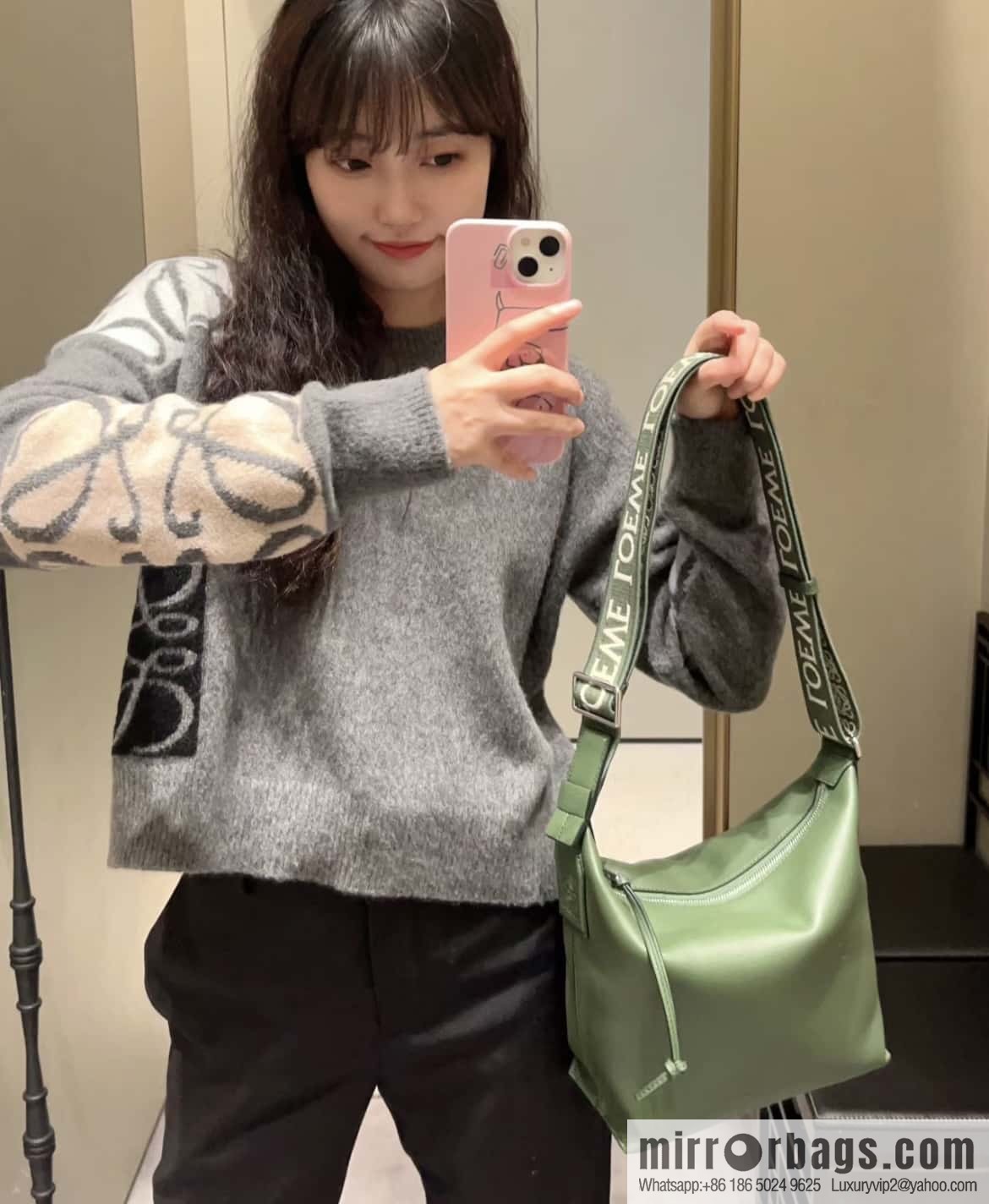LOEWE Mens Cubi shoulder crossbody bag 0689 green