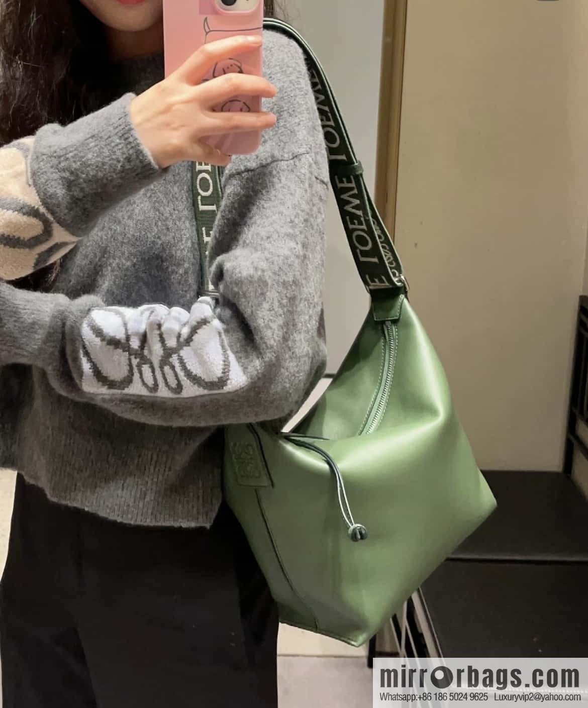 LOEWE Mens Cubi shoulder crossbody bag 0689 green