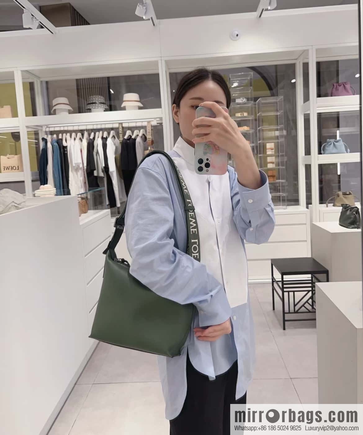 LOEWE Mens Cubi shoulder crossbody bag 0689 green