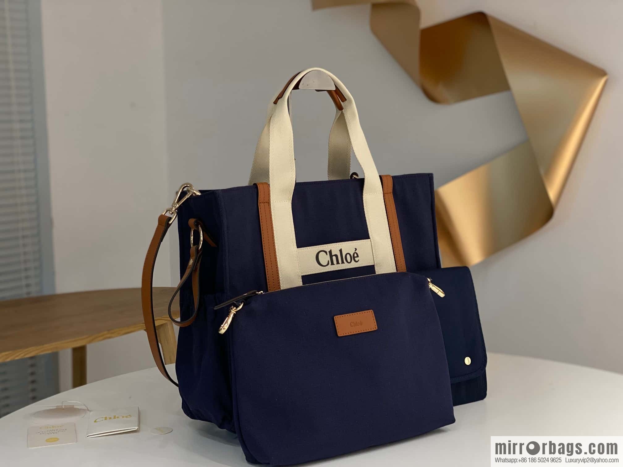 2023S Chloe KIDS Mother and Child Bag 40CM Navy Blue with Brown
