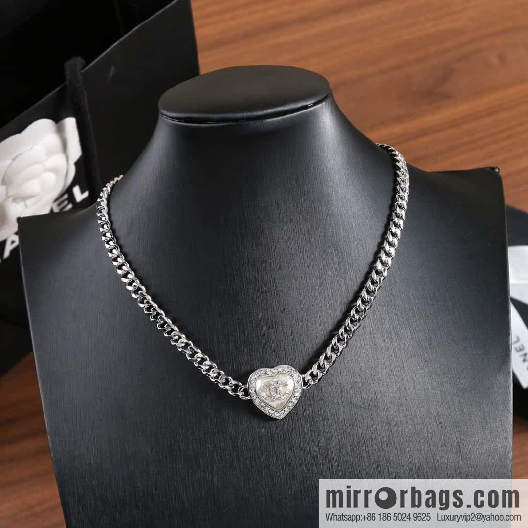 New ☑️ Chanel Double C Silver Peach Heart Love Necklace