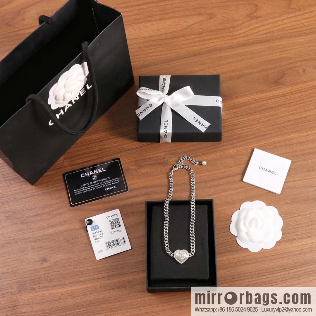 New ☑️ Chanel Double C Silver Peach Heart Love Necklace