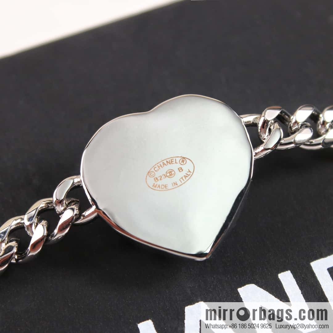 New ☑️ Chanel Double C Silver Peach Heart Love Necklace