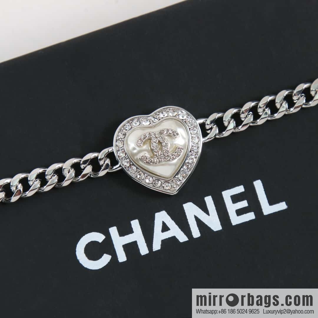 New ☑️ Chanel Double C Silver Peach Heart Love Necklace
