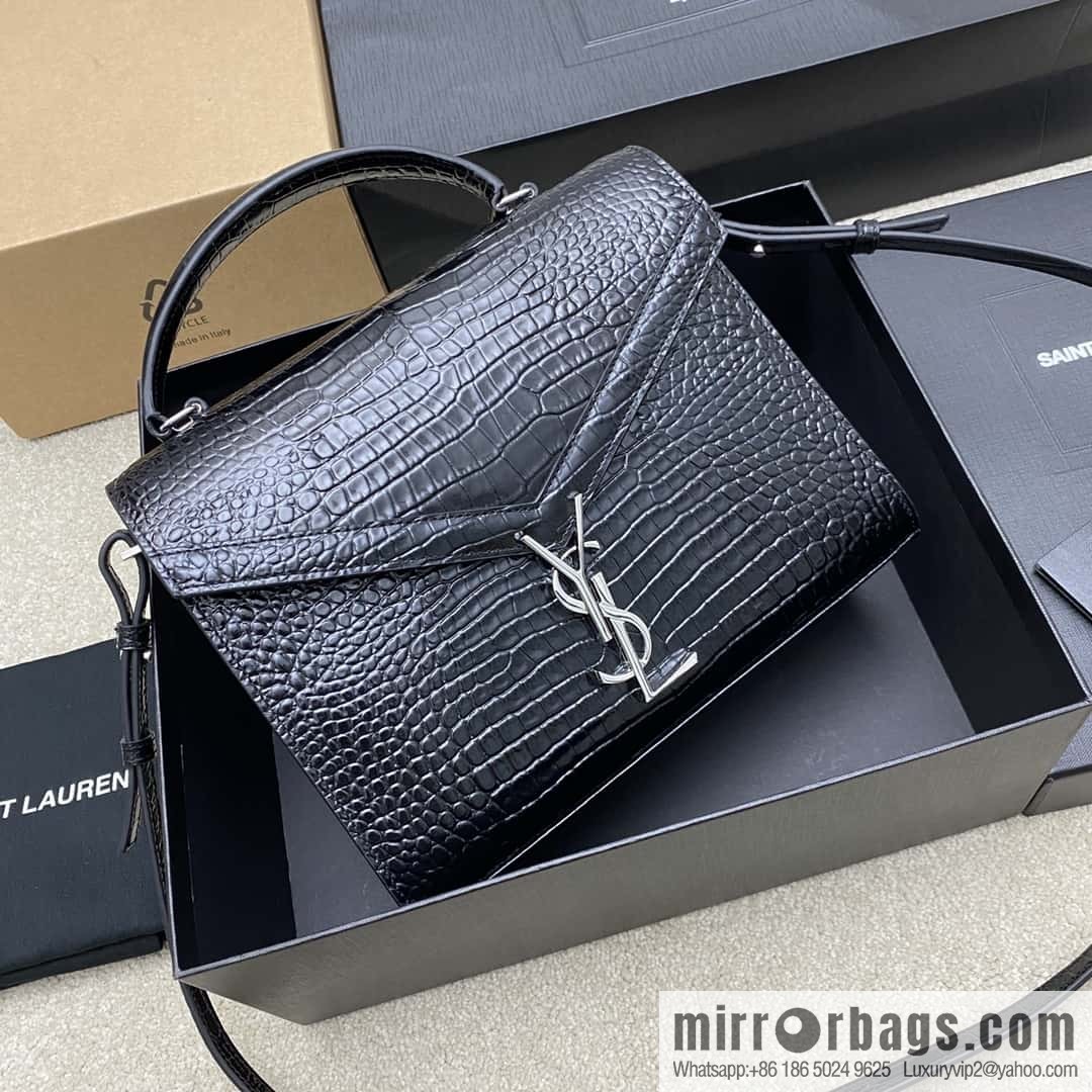 CASSANDRA series new original leather pressed crocodile pattern black crocodile/silver buckle Model: 578000