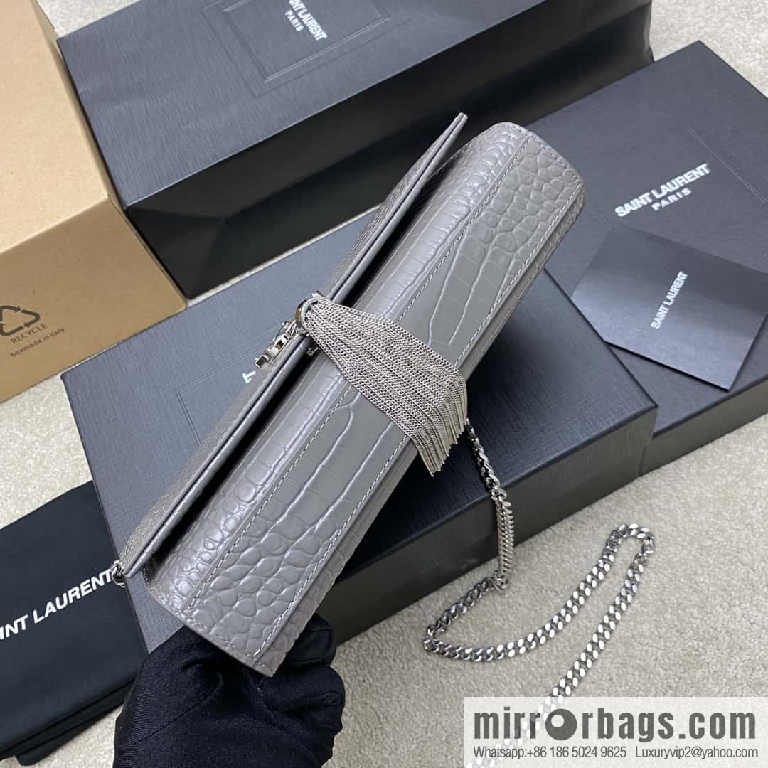 Y's most classic style Kate crocodile pattern chain strap crossbody bag gray crocodile/gold buckle Model: 377829