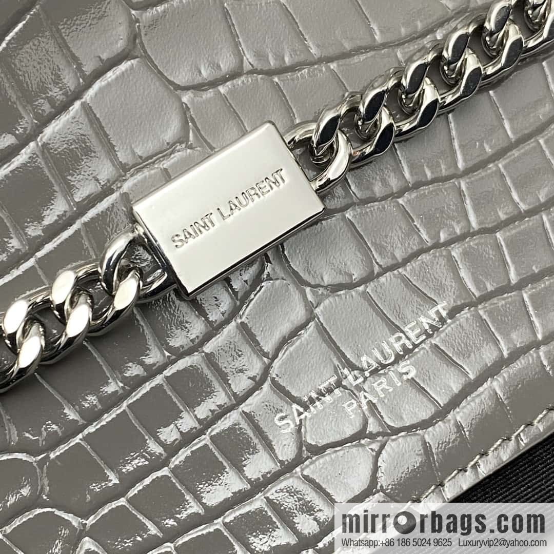 Y's most classic style Kate crocodile pattern chain strap crossbody bag gray crocodile/gold buckle Model: 377829