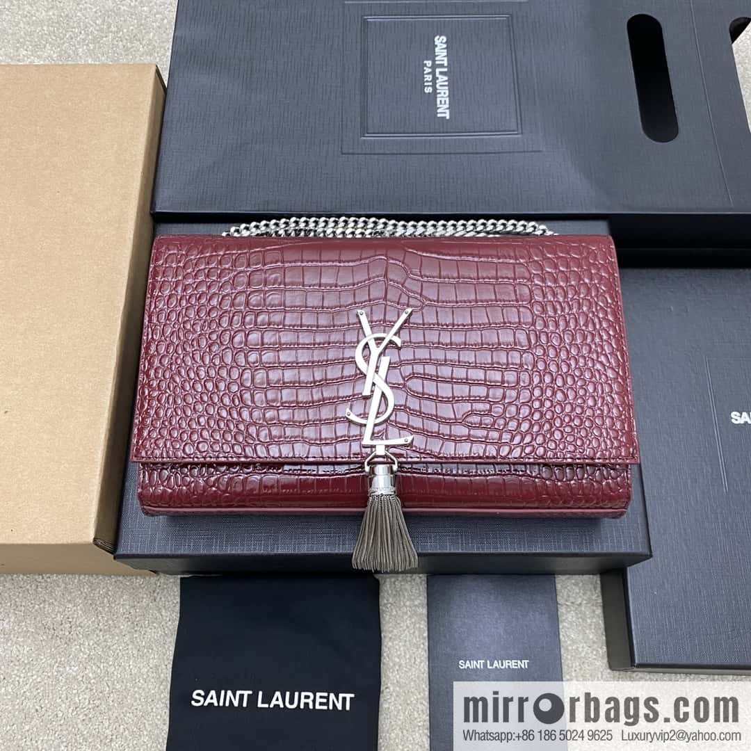 Y's most classic style Kate crocodile pattern chain strap crossbody bag jujube crocodile/silver buckle Model: 377829