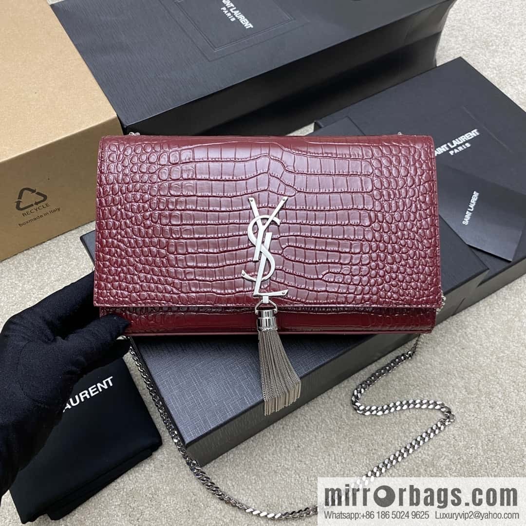 Y's most classic style Kate crocodile pattern chain strap crossbody bag jujube crocodile/silver buckle Model: 377829