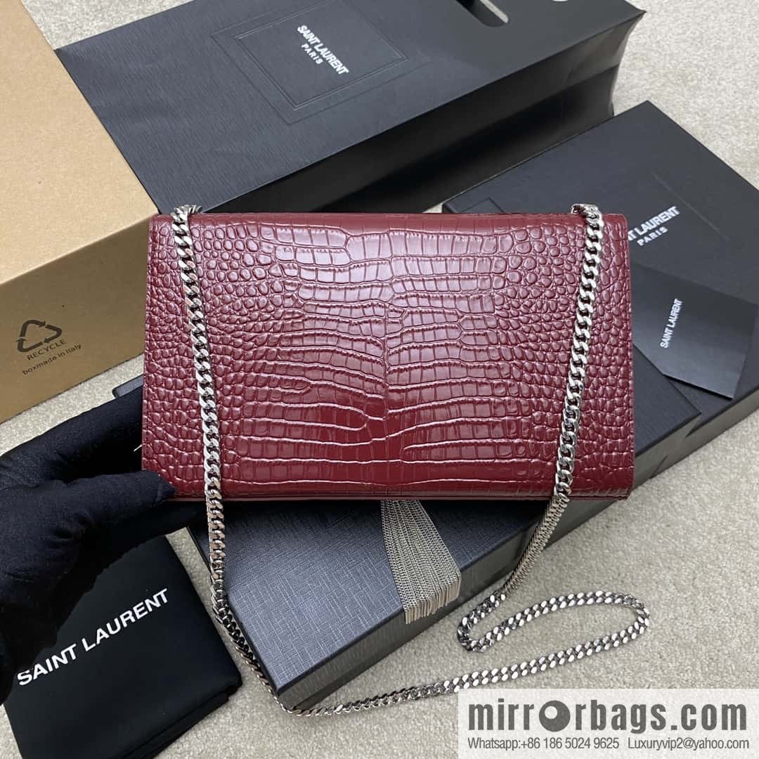 Y's most classic style Kate crocodile pattern chain strap crossbody bag jujube crocodile/silver buckle Model: 377829