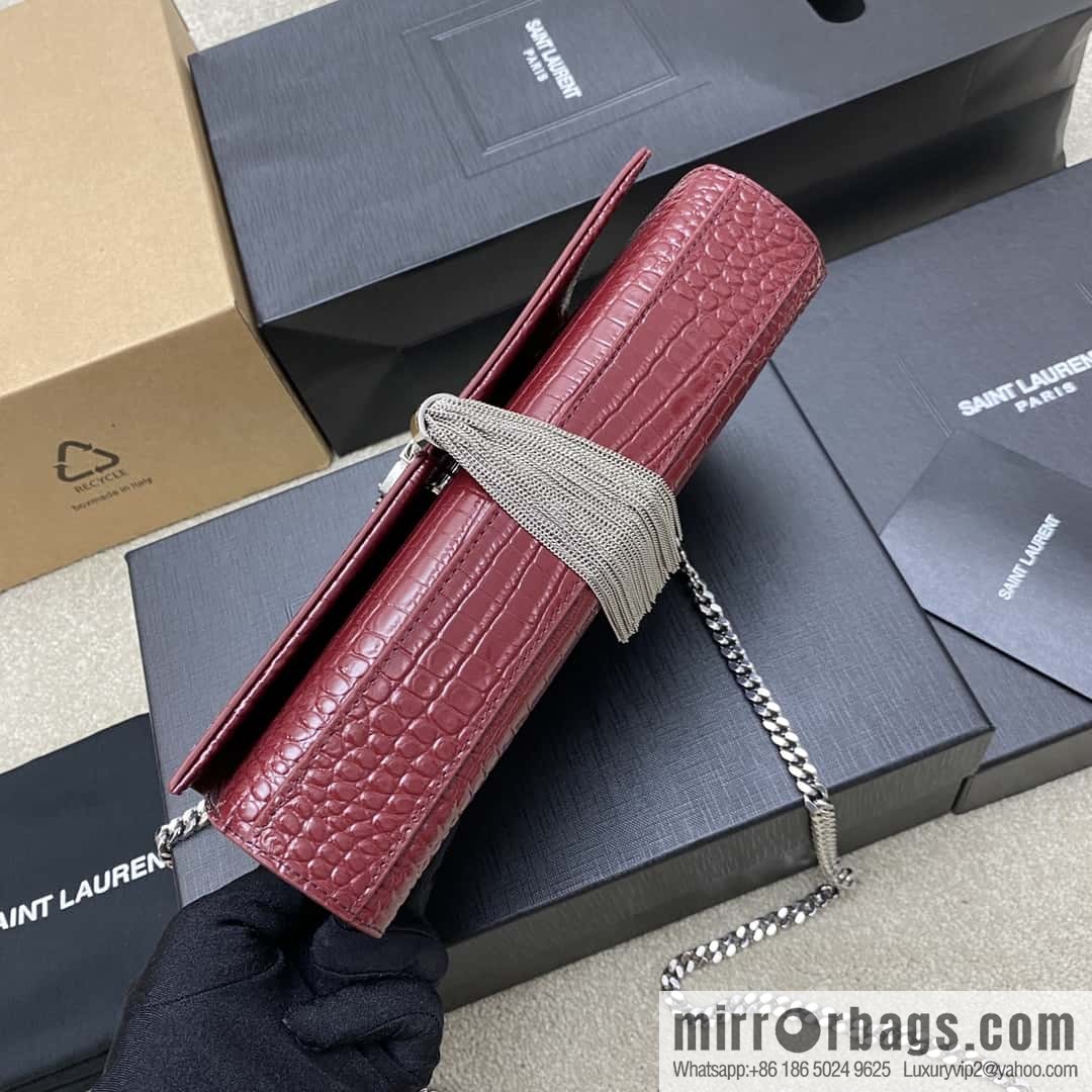 Y's most classic style Kate crocodile pattern chain strap crossbody bag jujube crocodile/silver buckle Model: 377829