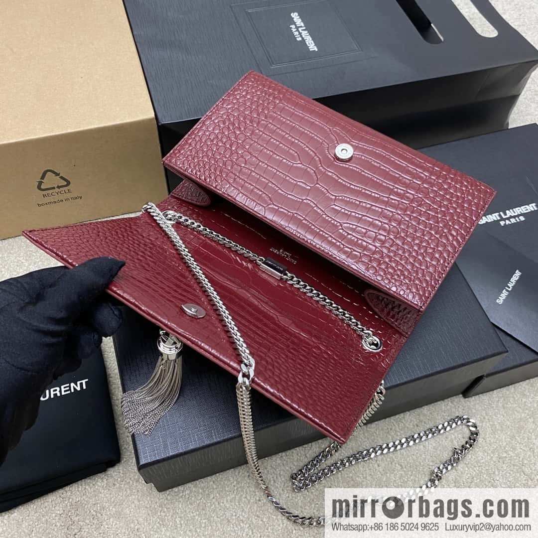Y's most classic style Kate crocodile pattern chain strap crossbody bag jujube crocodile/silver buckle Model: 377829