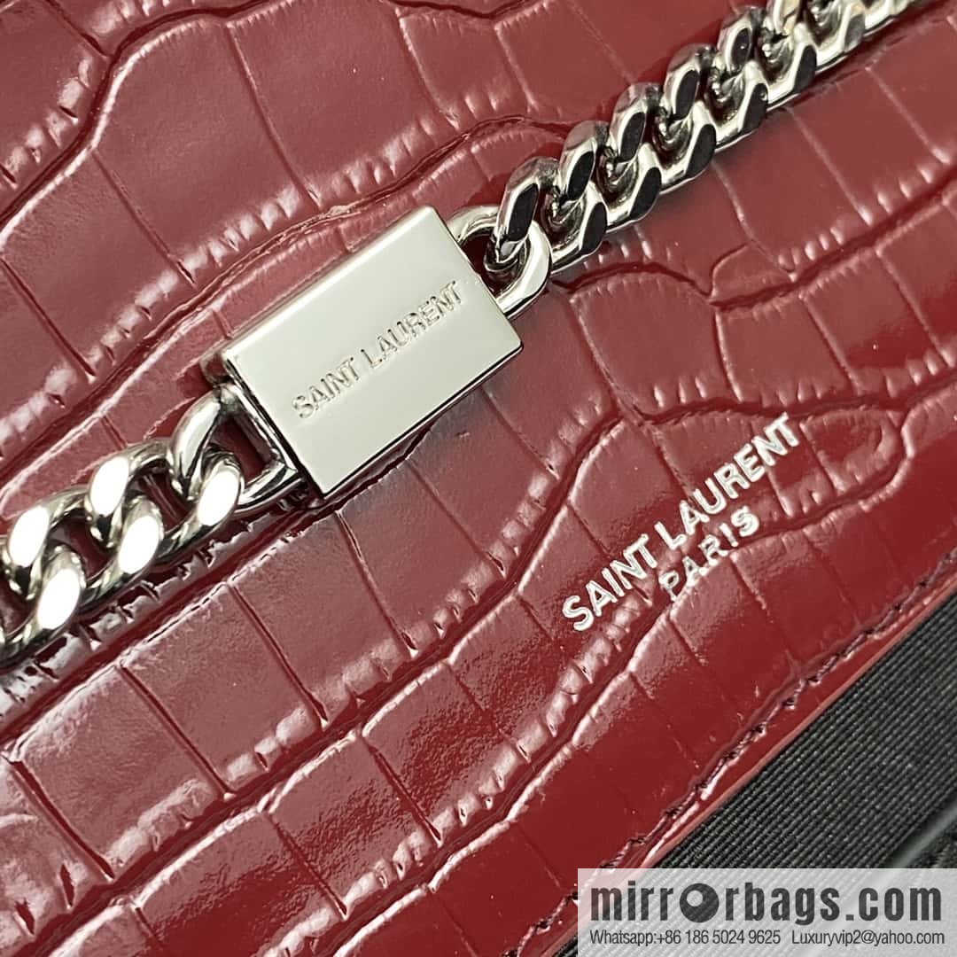 Y's most classic style Kate crocodile pattern chain strap crossbody bag jujube crocodile/silver buckle Model: 377829