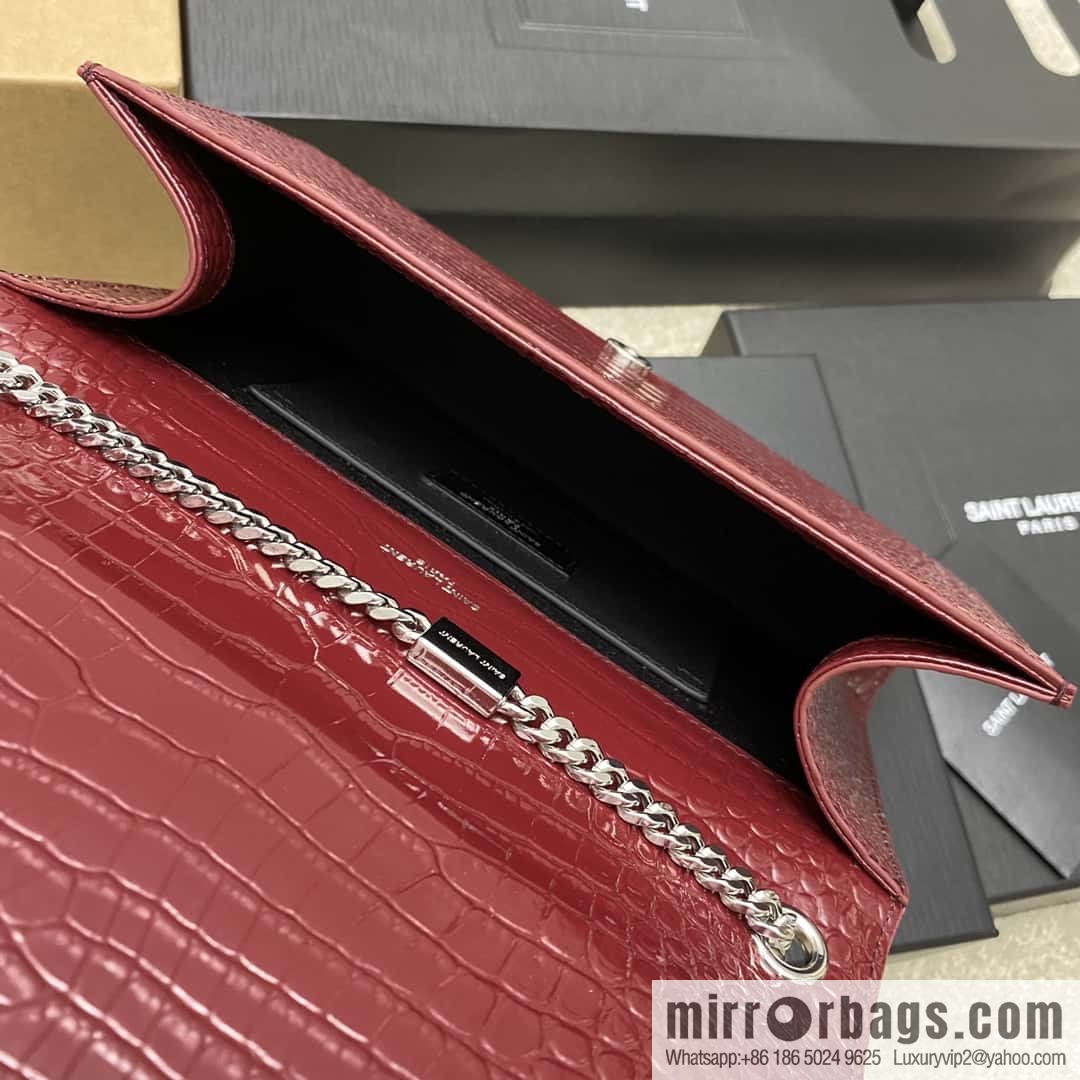Y's most classic style Kate crocodile pattern chain strap crossbody bag jujube crocodile/silver buckle Model: 377829