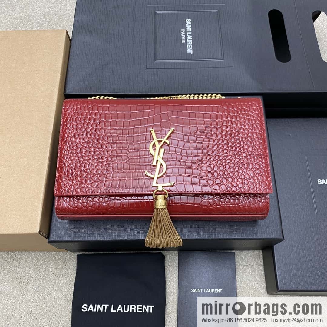 Y's most classic style Kate crocodile pattern chain strap crossbody bag big red crocodile/gold buckle Model: 377829