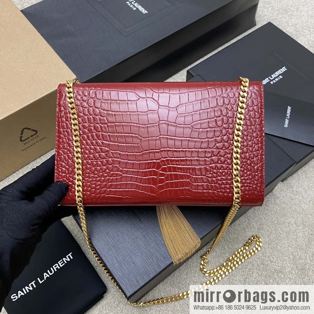Y's most classic style Kate crocodile pattern chain strap crossbody bag big red crocodile/gold buckle Model: 377829