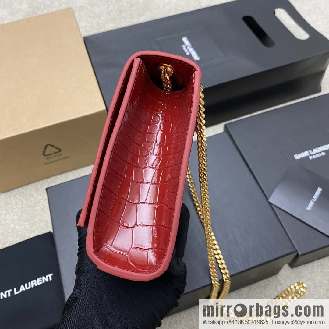 Y's most classic style Kate crocodile pattern chain strap crossbody bag big red crocodile/gold buckle Model: 377829