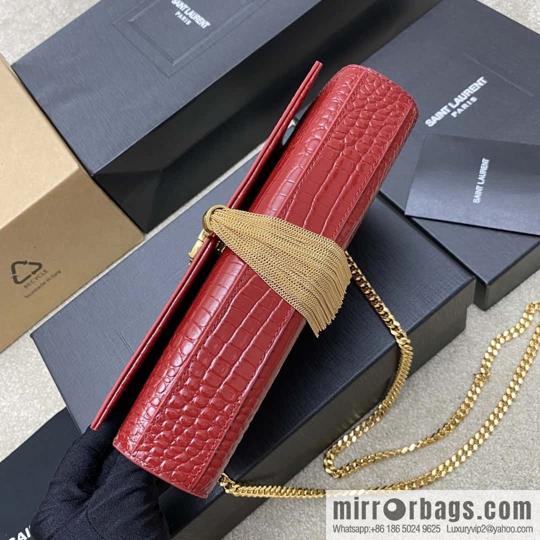 Y's most classic style Kate crocodile pattern chain strap crossbody bag big red crocodile/gold buckle Model: 377829