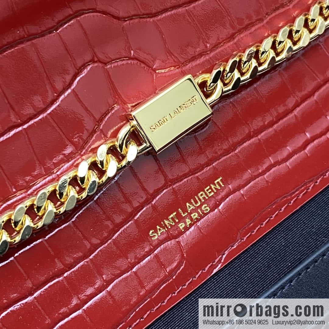 Y's most classic style Kate crocodile pattern chain strap crossbody bag big red crocodile/gold buckle Model: 377829