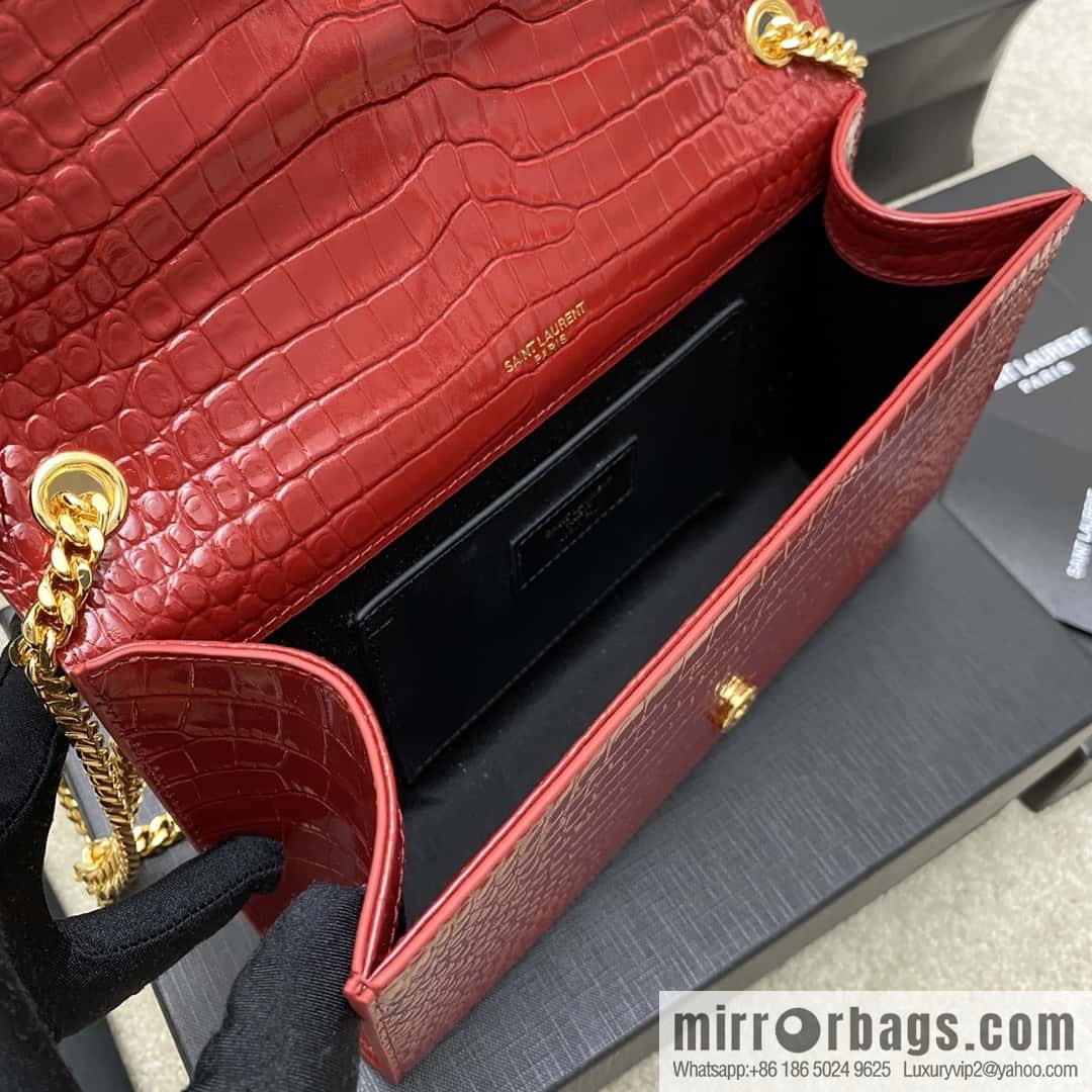 Y's most classic style Kate crocodile pattern chain strap crossbody bag big red crocodile/gold buckle Model: 377829