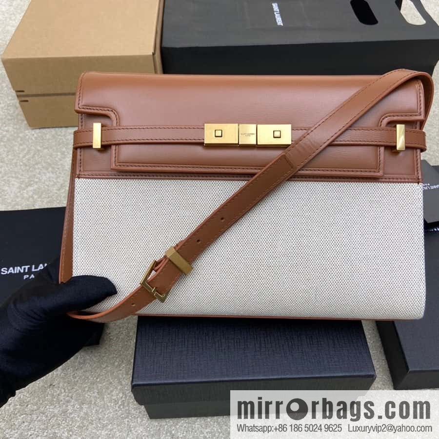 Manhattan latest bag type flip Manhattan baguette bag brown linen/gold model: 553742