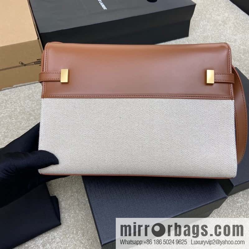 Manhattan latest bag type flip Manhattan baguette bag brown linen/gold model: 553742