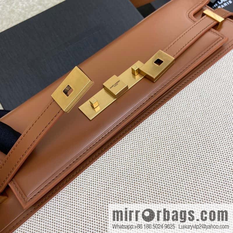 Manhattan latest bag type flip Manhattan baguette bag brown linen/gold model: 553742