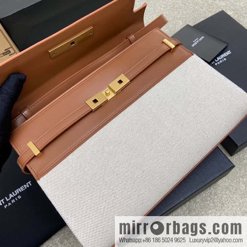 Manhattan latest bag type flip Manhattan baguette bag brown linen/gold model: 553742