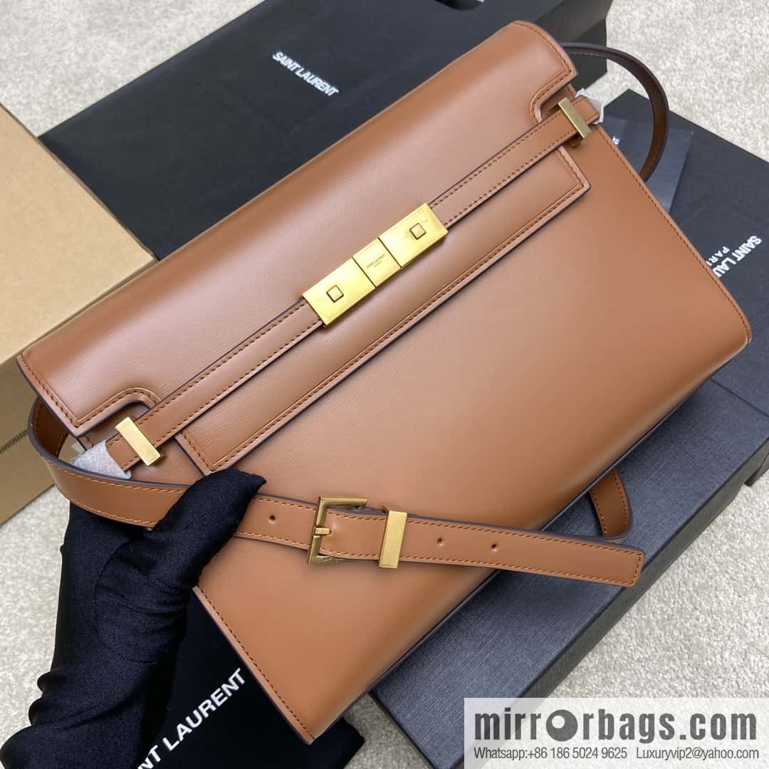 Manhattan latest bag type flip Manhattan baguette bag brown toothpick pattern/ancient gold hardware model: 553742