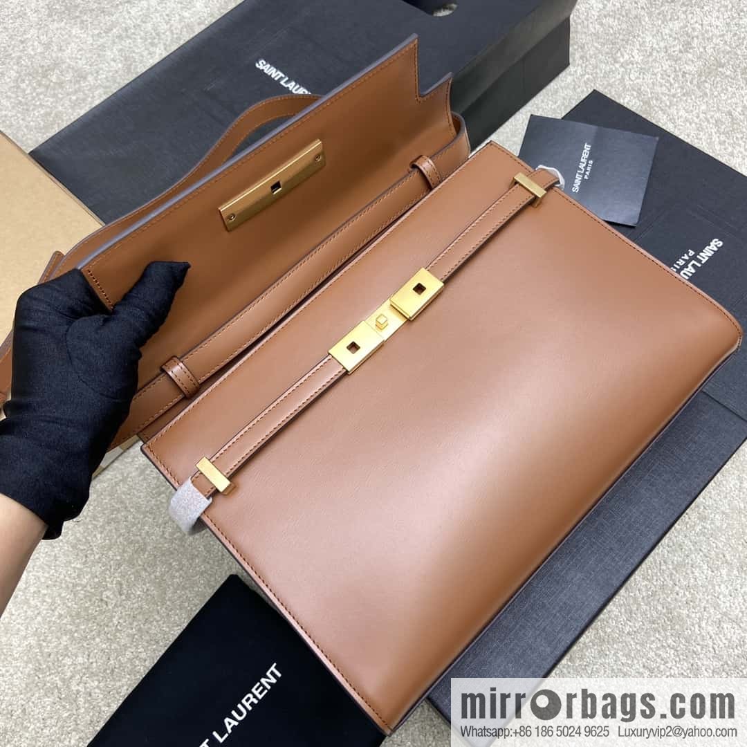 Manhattan latest bag type flip Manhattan baguette bag brown toothpick pattern/ancient gold hardware model: 553742