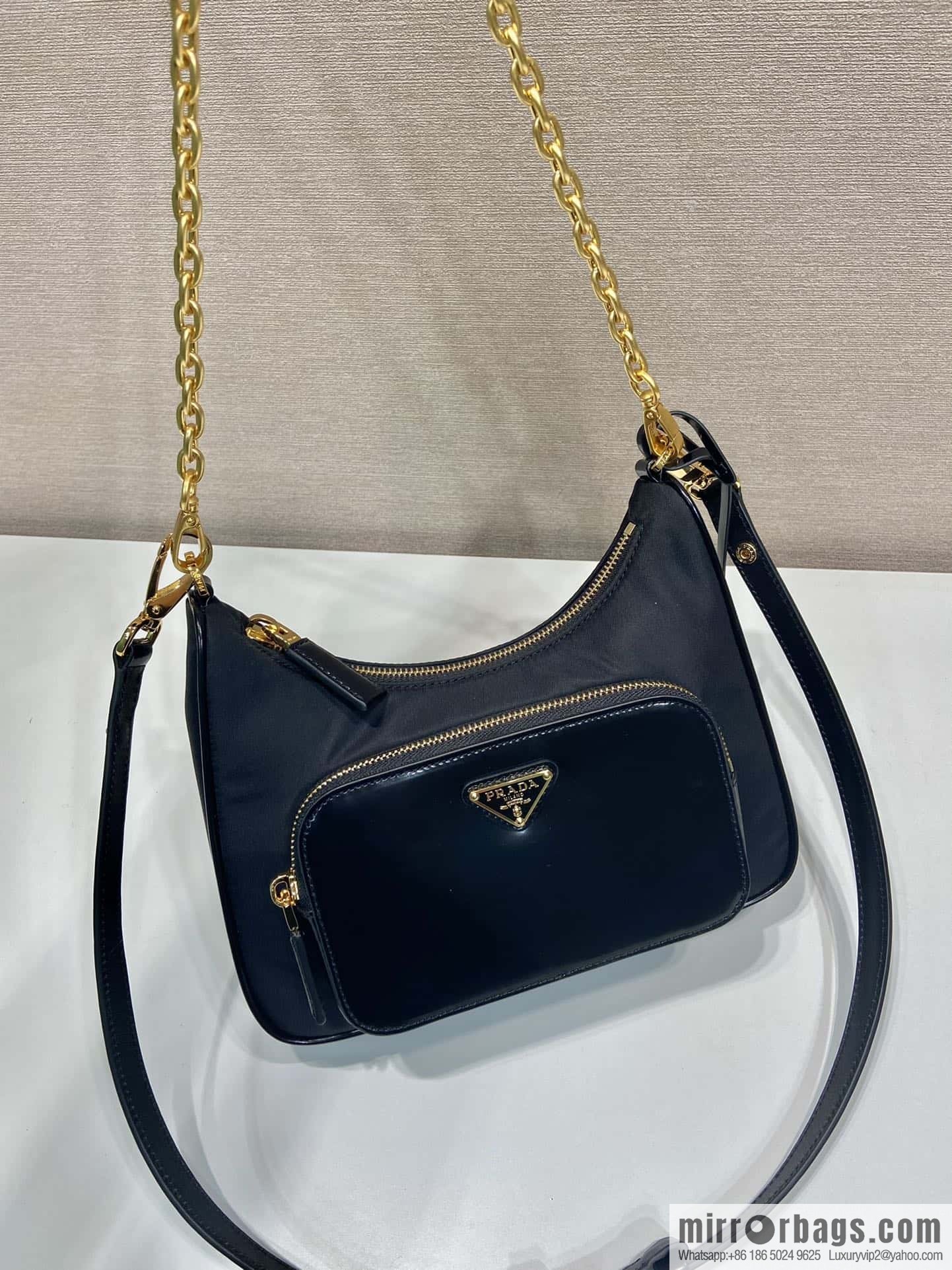 PRADA Prada nylon with glossy leather new armpit bag 1BC198