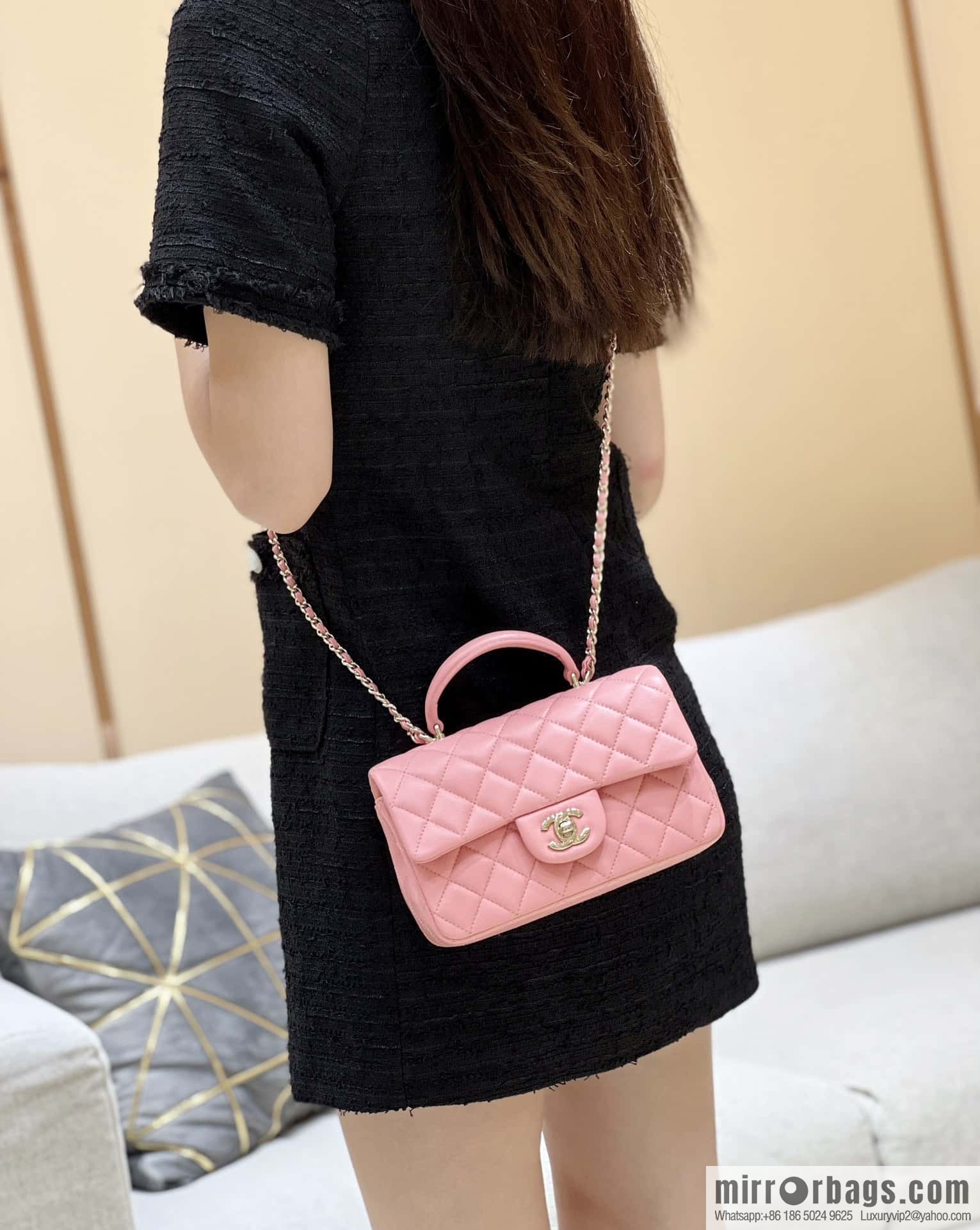 CHANEL classic cf mini handle 20CM AS2431 pink