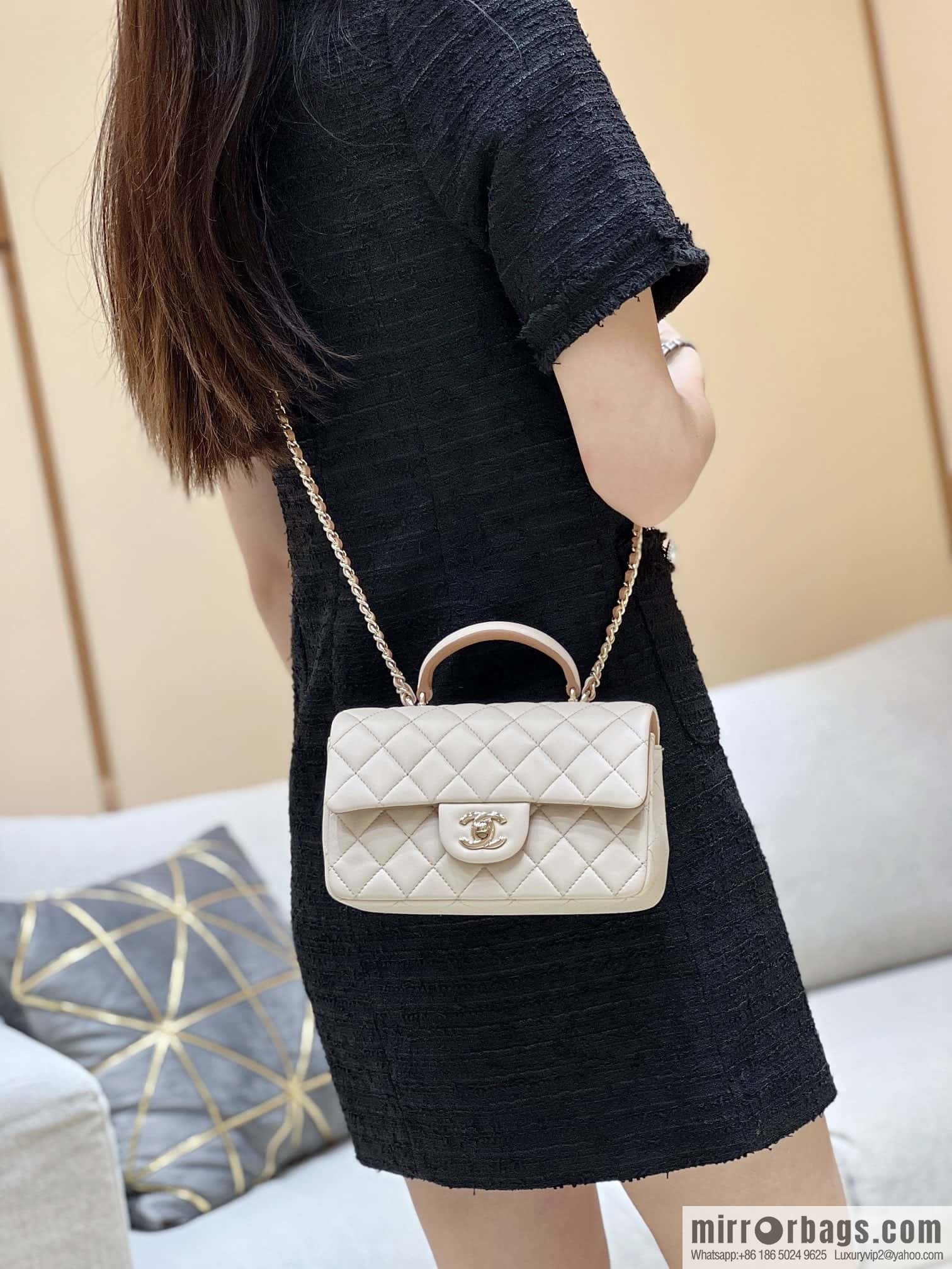 CHANEL classic cf mini handle 20CM AS2431 apricot and caramel