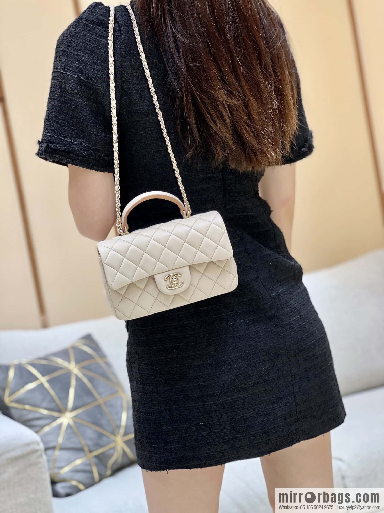 CHANEL classic cf mini handle 20CM AS2431 apricot and caramel