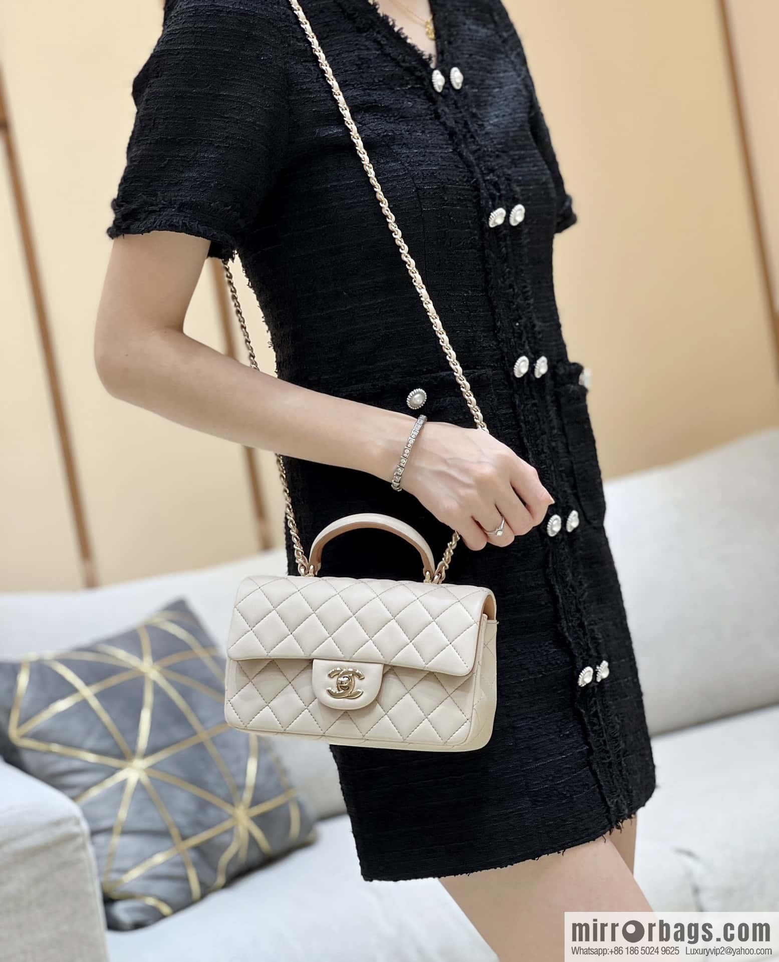 CHANEL classic cf mini handle 20CM AS2431 apricot and caramel